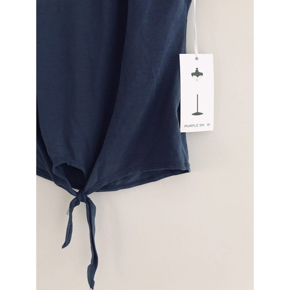 Anthropologie | Purple Snow Cut Out Top Womens S Blue Short Sleeves Tie - Picture 6 of 11